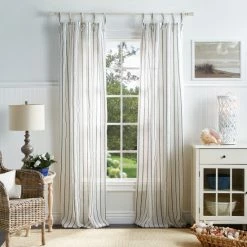Best Pirce 😀 Martha Stewart Laguna Stripe Semi-Sheer Tie Tab Curtain Panel Pair ❤️ -Martha Stewart Sales unnamed file 658