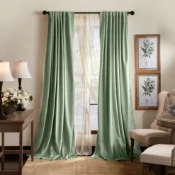 Best Sale 👏 Martha Stewart Lucca Velvet Blackout Back Tab Curtains - Panel Pair Or Valance Green 🧨