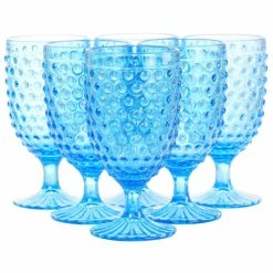 Wholesale ✨ Martha Stewart 6Pc 14.2oz Glass Hobnail Goblet Drinkware Set Blue - 3.5x3.5x6.75 🥰
