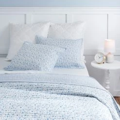 Coupon 👏 Martha Stewart Leigh Floral 3 Piece Quilt Set Blue 🧨