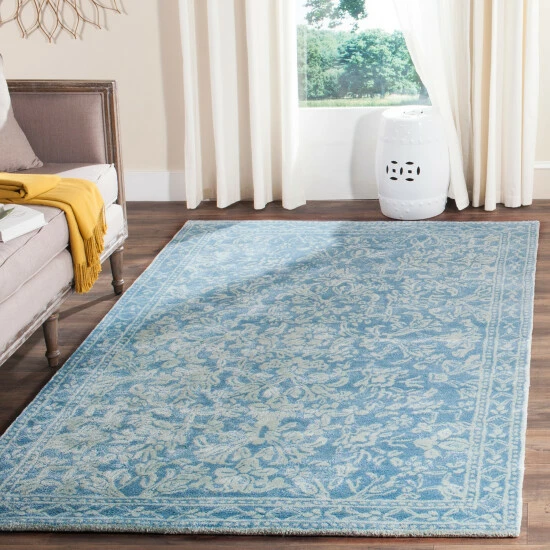 Top 10 ✔️ Martha Stewart By SAFAVIEH Handmade Damyanti Wool Rug Blue/ivory ⭐ 2 Top 10 ✔️ Martha Stewart By SAFAVIEH Handmade Damyanti Wool Rug Blue/ivory ⭐ - Image 2